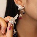 wholesale Metal: 925 Silver Gold Plated Falling chain earrings with high-carbon diamonds, featuring immortals, cranes, royal blue, and pink sapphires Versatile ear drops for women-0-1