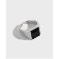wholesale S925 Sterling Silver 2210 Korean Version Ins Style Geometric Square Black Onyx Inlaid Knuckle Ring Pinky Ring for Women-0-0