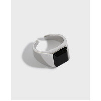 wholesale S925 Sterling Silver 2210 Korean Version Ins Style Geometric Square Black Onyx Inlaid Knuckle Ring Pinky Ring for Women-Platinum [No. 7/Adjustable] Opening adjustable