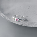 wholesale S925 silver diamond-encrusted heart ring with irregular texture in pink sweet heart shape R00621-0-3