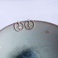 wholesale 9K Gold Alloy Zircon Starry Circle Stud Earrings, Exquisite Korean Style-9K per price