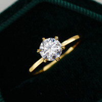 S925 Silver 18K Gold Plated 6.5mm Round 1ct Moissanite Six-Prong Ring-1CT (set with moissanite)  7 yards