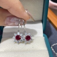 18K Gold 1ct Pigeon Blood Red Ruby Jewelry Set with Ring, Earrings, Necklace-Cultured Ruby Earrings  S925 Sterling Silver Plated with Gold