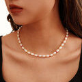 wholesale S925 Sterling Silver, Cultured Freshwater Pearl, 14K Adjustable Collarbone Necklace Factory Direct-0-1