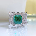 wholesale S925 Silver New Lace 8*8 Green High-Carbon Diamond Ring Geometric Design European and American Style-0-1