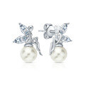 wholesale S925 Silver Earrings, Pearl Bead and Zircon Stud Earrings, Exquisite and Unique High-End Style Ins Ear Accessories-0-0