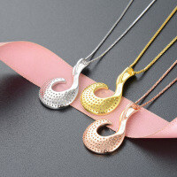 wholesale 925 Sterling Silver Gold-Tone Geometric Zircon Pendant Necklace for Women, Korean Style Fashion OL Design with Diamond Accents-003880-White gold single pendant-without chain 925 silver