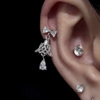 wholesale S925 Sterling Silver Bow Lace Bell Teardrop Earrings, Small and Exquisite, Christmas Atmosphere, Ear Cartilage Earrings for Women-Platinum 925 silver