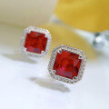 wholesale S925 Sterling Silver Mùjìng Jewelry New 1ct Pigeon Blood Red Ear Studs High Carbon Diamond Retro European American Style 7*7 Earrings for Women-0-3