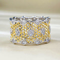 wholesale S925 Gold-Plated Silver Lace Ring, Mu Jing Jewelry New Wide Band Openwork Web Ring for Women, European and American Style-0-5