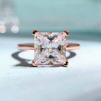 wholesale S925 silver new 8*8 princess square ring, stylish and versatile classic four-prong diamond ring-R422 Rose Gold White Diamond>No. 6