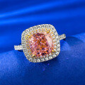 wholesale S925 Silver 8*8 Fat Square Padparadscha High Carbon Diamond Ring for Foreign Trade Europe and America Cross-Border Proposal-0-1