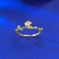 wholesale S925 silver gold-plated leaf-style ring with a surround setting, exuding a premium and fashionable vibe, ideal for women's live streaming wholesale-0-3