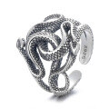 wholesale S925 Sterling Silver Vintage New Creative Double-Headed Snake Design Statement Open Ring Dark Style Personality Index Finger Ring-0-4
