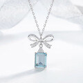 wholesale S925 Sterling Silver Bow-Shaped Zircon Necklace and Earrings Set, Light Luxury Fashion Earrings, Niche Design Elegant Collarbone Chain-0-6