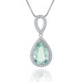 wholesale S925 Sterling Silver Natural Green Amethyst Pendant Necklace, Fashionably Luxurious and High-End with Inlaid Natural Gemstone Pendant-0-4