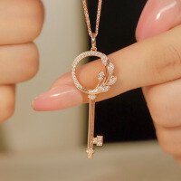 wholesale S925 Sterling Silver Red Elk Whole Body Key Pendant, French Minimalist Style Versatile Daily Commute Necklace for Women-BX0092-Rose Gold 925 Silver