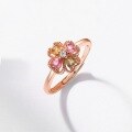 wholesale new fashion trendy S925 sterling silver gold-plated natural pink tourmaline flower ring, fresh and elegant colorful gemstone ring-0-2