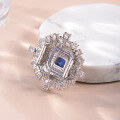 wholesale Platinum Lab-Created Emerald Cut 7*9mm Blue Gemstone Three-in-One Pendant Watch Brooch Set-0-3