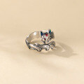 wholesale 999 Silver Nalan Literary Retro Chinese Style Niche Exquisite Thai Silver Peach Blossom Nine-Tailed Spirit Fox Ring R02675-0-3