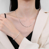 wholesale 925 Sterling Silver 2-3 Qian Necklace and Bracelet Set, Sweet and Sparkling Trendy Design, Versatile Accessories-394FL/bracelet about 4.7g>925 silver