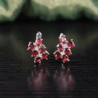 wholesale S925 Sterling Silver Set Sparkling Red Gemstone Earrings, Natural Garnet Ear Studs for Women, Live Streaming Wholesale-Natural garnet earrings