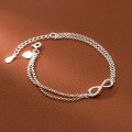 wholesale S925 Sterling Silver Women's Infinity Figure 8 Double Layer Chain Bracelet with Diamond Accents in Simple Korean Style-0-2