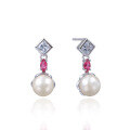 wholesale S925 Sterling Silver Women's Zircon Inlaid Freshwater Pearl Diamond-shaped Korean-style Creative Fashion Jewelry Wholesale-0-4