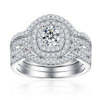 wholesale S925 Sterling Silver Set of Three Stackable Wedding Rings with Zirconia for Women-Platinum Side Ring US Size 8#