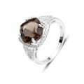 wholesale S925 Sterling Silver Jewelry Set with Stunning, Fade-Resistant Natural Smoky Quartz Gemstone Ring, Earrings, and Necklace-0-0