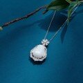 wholesale Metal material: Buddha ice white necklace for women, vintage and luxurious full-drilled white chalcedony, uniquely designed with a high-end feel, laughing Buddha pendant, sweater chain-0-0