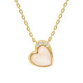 wholesale S925 Silver Plated 14K Gold Three-Dimensional Heart-Shaped Pink Shell and White Zircon Necklace in Japanese Niche Sweet Style-0-0