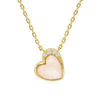 wholesale S925 Silver Plated 14K Gold Three-Dimensional Heart-Shaped Pink Shell and White Zircon Necklace in Japanese Niche Sweet Style-Pink Shell Necklace 925 Silver