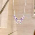 wholesale S925 Sterling Silver Gradient Purple Butterfly Necklace for Women, Forest Style Sweet Niche Design Light Luxury High-End Sense Collarbone Chain-0-0