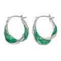 wholesale S925 Sterling Silver Original Niche Twist Loop U-Shaped Design High-End Elegant Green Resin Earrings with Ear Clips for Women-0-4
