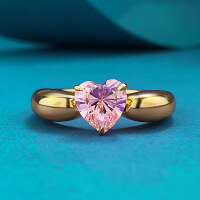 wholesale S925 Silver Ring Exquisite Hong Kong Style Peach Oolong 7*7 Heart-Shaped Pink Diamond Ring High Carbon Diamond Niche Design Pink-R1082 Pink Diamond Ring Size 5