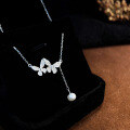 wholesale S925 Sterling Silver Butterfly Tassel Necklace with Pearl for Women, Ins Style Minimalist Luxury Small Design High-End Sense Choker for Wholesale-0-1