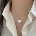 wholesale 925 Sterling Silver Brushed Matte Large Heart Pendant Necklace for Women, Korean Summer New Arrival, Minimalist High-End Collarbone Chain-0-0