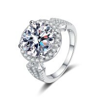 S925 Sterling Silver 5ct Round Moissanite Ring, Elegant and Sophisticated Women's Engagement Ring.-11 Hearts and Eight Arrows [Eight Hearts and Eight Arrows Zircon]  Adjustable Opening