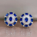 wholesale Metal material first: Zhuo Zhifan Jewelry New Blue Spinel Earrings Oval 4*6 High Carbon Diamond Ear Clips-0-0