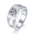 S925 Sterling Silver Moissanite Men's Ring with Smooth Four-Prong Setting-0-2