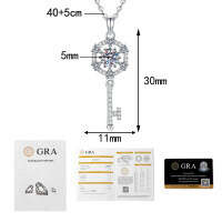 PT950 Plated 925 Silver Cross-Border Moissanite Key Pendant Necklace-50-point Moissanite  925 Silver