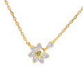wholesale Metal: S925 Silver Plated with 14K Gold Japanese-style small fresh and gentle wind green olive zircon flower necklace set-0-4