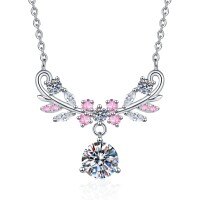 S925 Sterling Silver 1-Carat Moissanite Necklace, Light Luxury Floral Wheat Forest-Style Chain Wholesale.-6.5mm high-carbon stone  925 silver