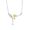 wholesale S925 Sterling Silver Red Elk Oval Necklace with Sun, Moon, Stars and Yellow Diamonds, Featuring Elegant Lines and French Luxury Style for Women-0-4