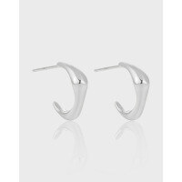 wholesale S925 Sterling Metal Small Design Personality Silver Earrings Temperament Ins Style Geometric Light Surface C-Shape Ear Studs Women-Platinum [with sterling silver ear plugs] &gt; 925 silver