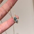 wholesale S925 Sterling Silver Light Luxury Sparkling Marquise Aquamarine Zircon Necklace for Women, Olive Pendant Gemstone Collarbone Chain Retro Style-0-2