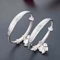 wholesale Metal material S999 sterling silver zodiac rat bracelet for birth year with bell, push-pull baby infant bracelet, full moon silver bangle wholesale-0-3