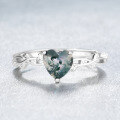 wholesale S925 Sterling Silver Aquatic Moss Agate Heart Stud Earrings Ring Necklace Set, Vintage Elegant Moss-Included Agate Jewelry-0-3