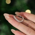 wholesale S925 Sterling Silver Light Luxury Japanese and Korean Ring for Women, Minimalist Round Zirconia Row Diamond Curved Design, Sense of Individuality and Premium Feel Band-0-1